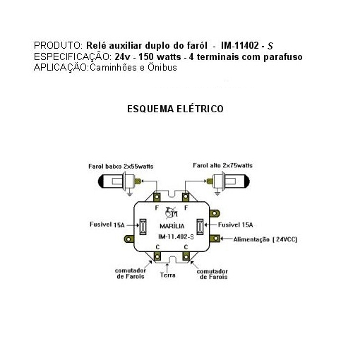 Rele Farol 24 Volts Luz Dupla 400 Wats - Marilia